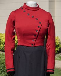 Red jacket and black skirt on mannequin