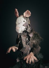 Fabric rat puppet with ears and outstretched hands