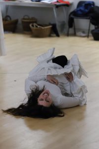 Female acting student rehearsing